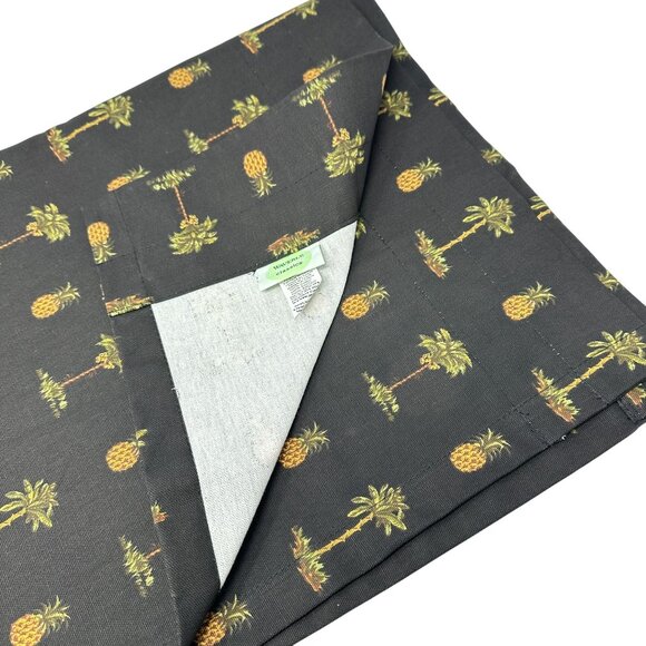 Waverly Tier Curtain Aloha Pineapple Palm Tree Cotton Black Tropical Rod Pocket - Picture 2 of 6